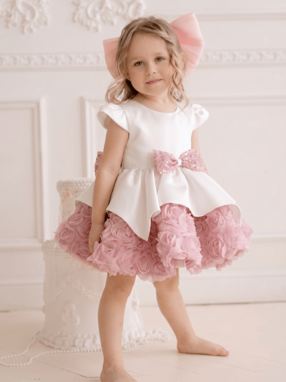 Satin Bow Short Sleeve Short Dresses Without Headband - image 5