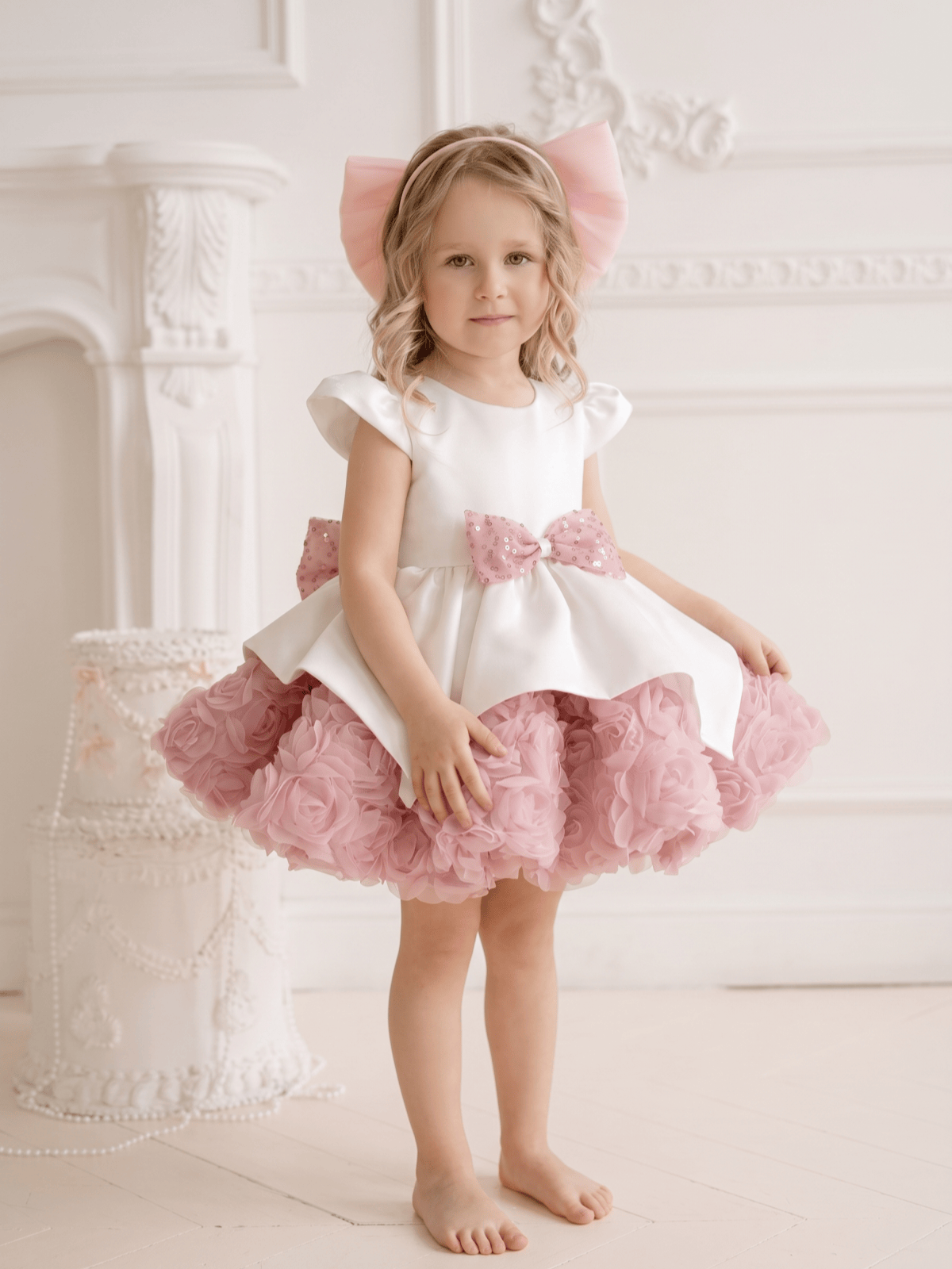 Satin Bow Short Sleeve Short Dresses Without Headband - image 6