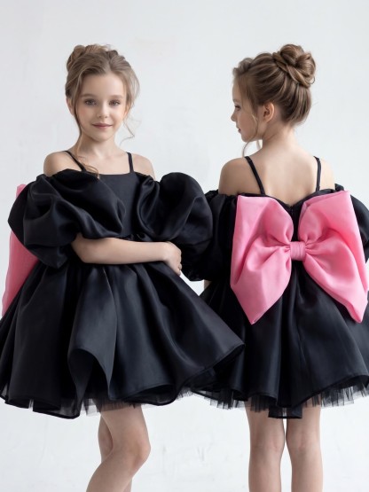 Organza Bow Short Sleeve Short Dresses - image 2