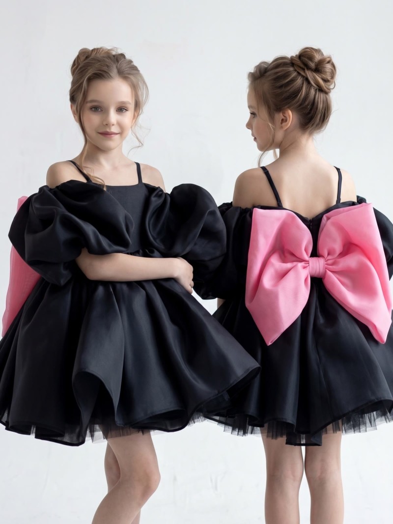 Organza Bow Short Sleeve Short Dresses - image 2