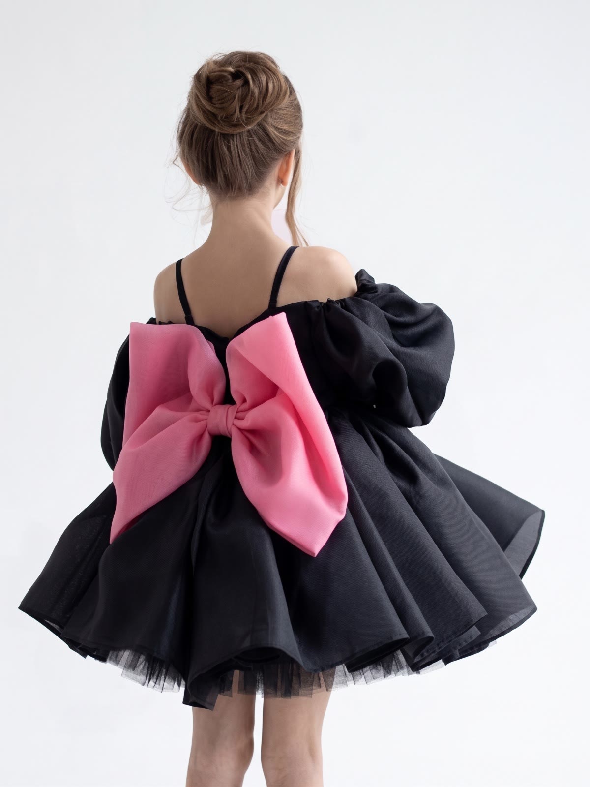 Organza Bow Short Sleeve Short Dresses - Black - 8Y - image 1