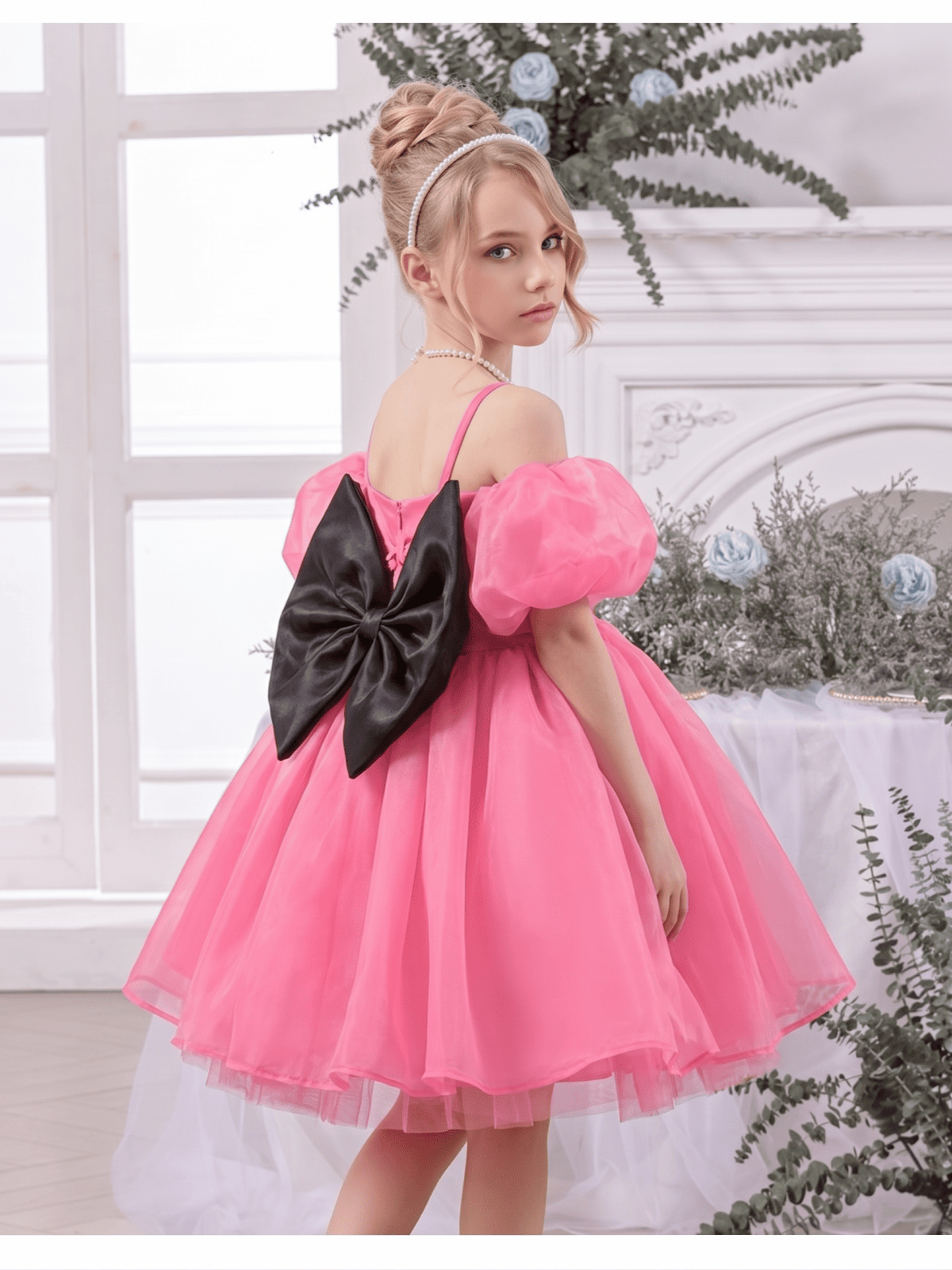 Organza Bow Short Sleeve Short Dresses - image 16