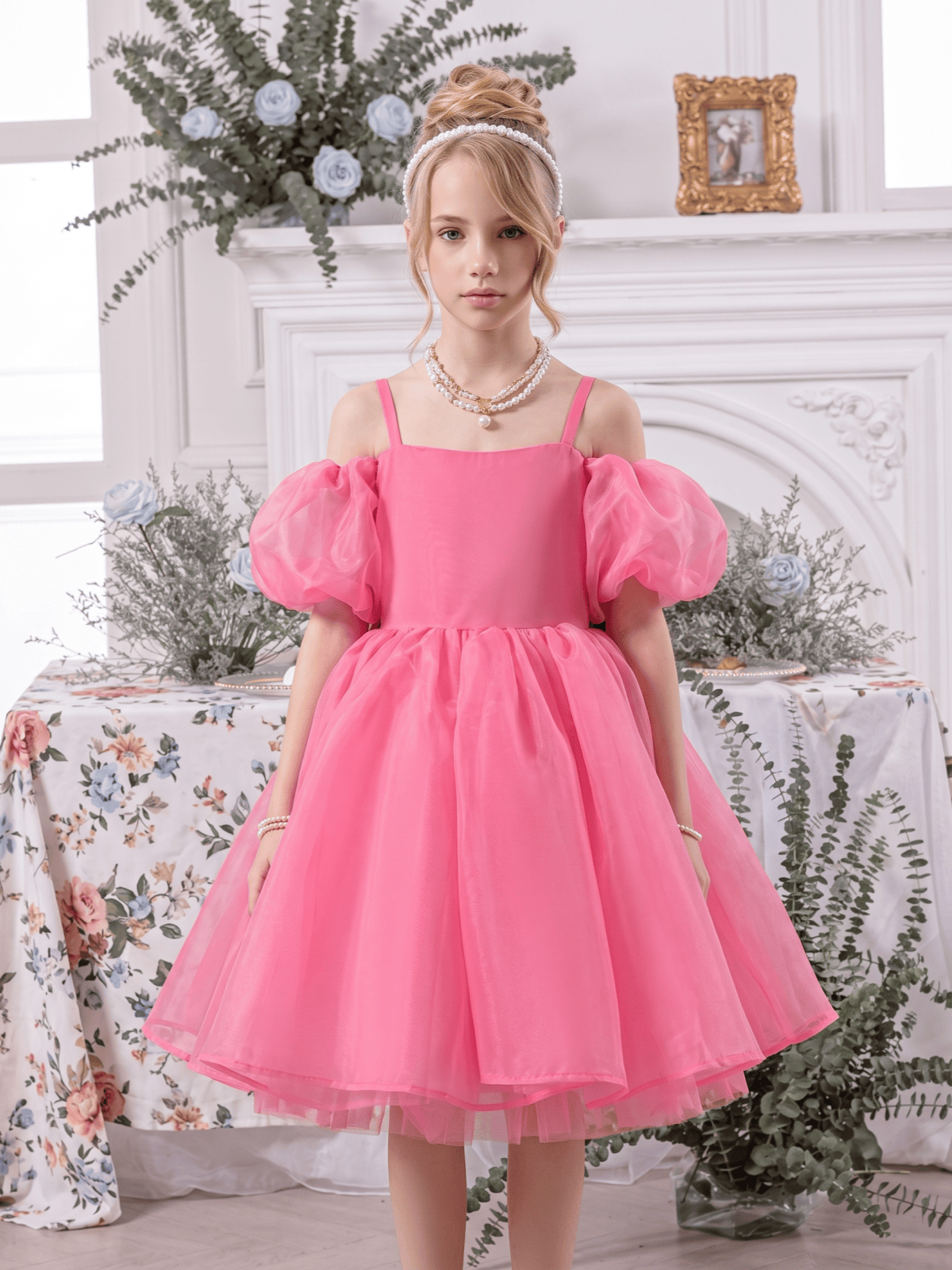 Organza Bow Short Sleeve Short Dresses - image 19
