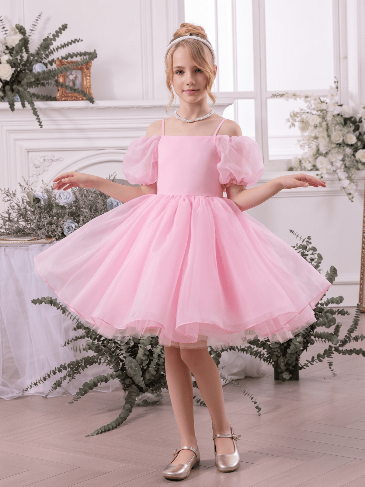 Organza Bow Short Sleeve Short Dresses - image 6