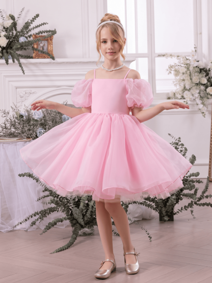 Organza Bow Short Sleeve Short Dresses - image 6