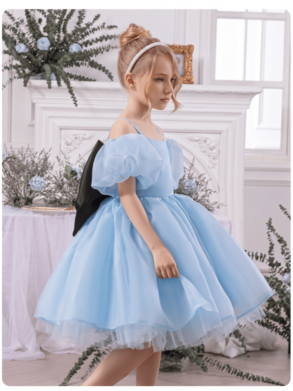 Organza Bow Short Sleeve Short Dresses - image 13