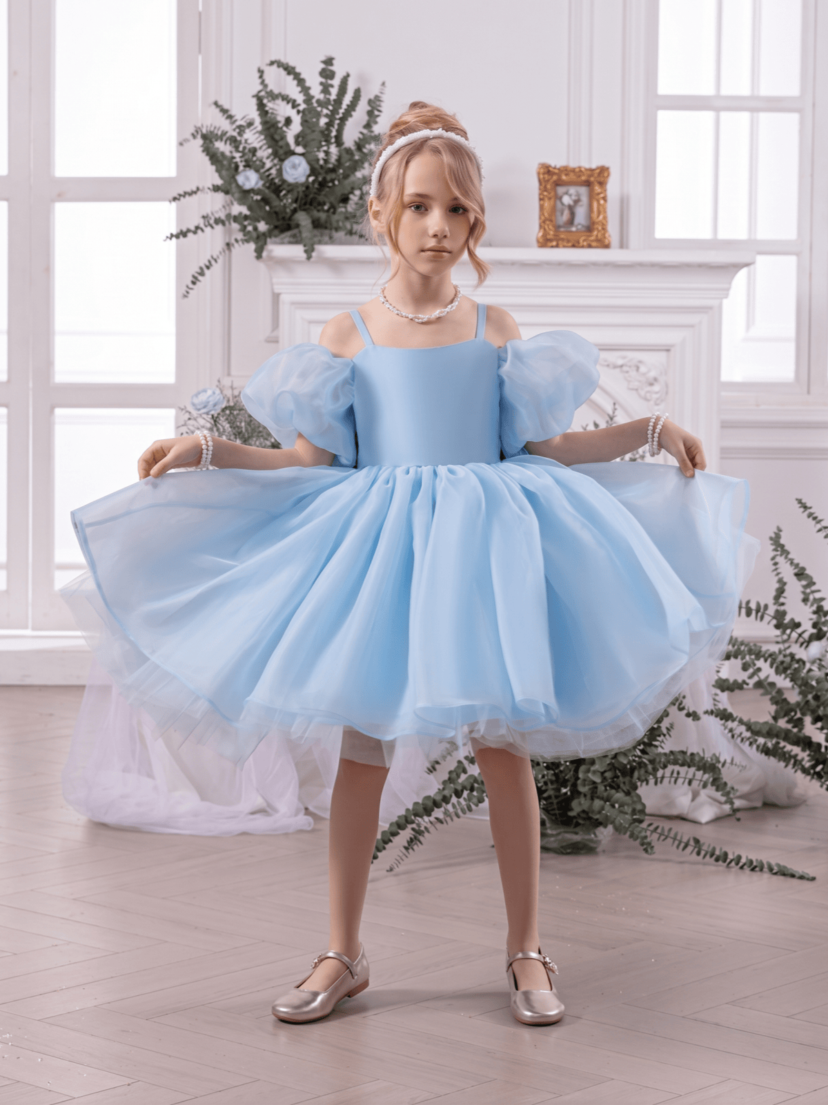 Organza Bow Short Sleeve Short Dresses - image 11