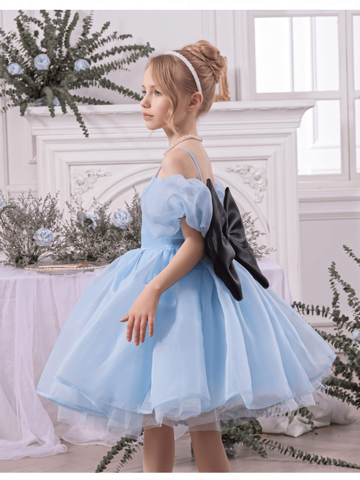 Organza Bow Short Sleeve Short Dresses - image 12
