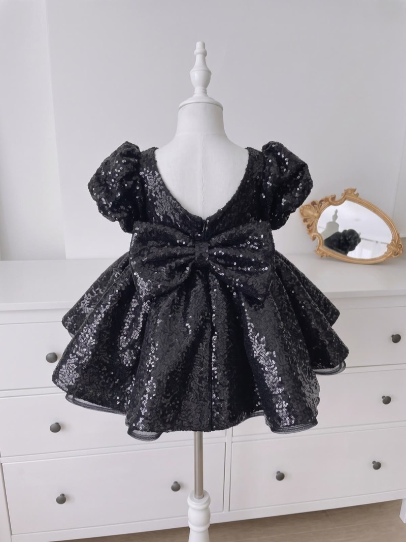 Glitter Bow Short Sleeve Short Dresses - image 2