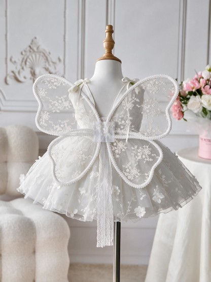 Mesh Rosette Sleeveless Short Dresses With Wing - image 3
