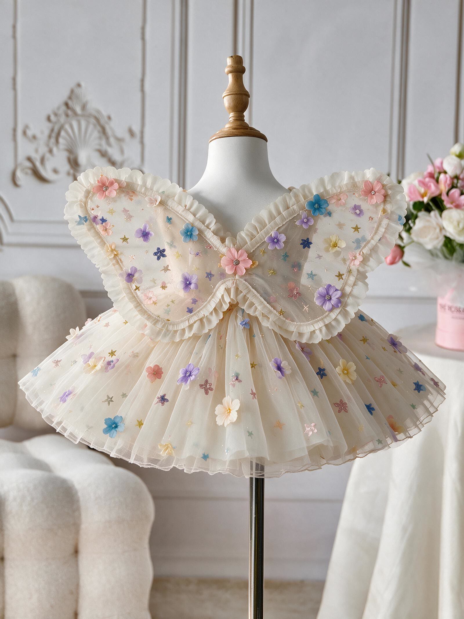 Mesh Rosette Sleeveless Short Dresses With Wing - image 3