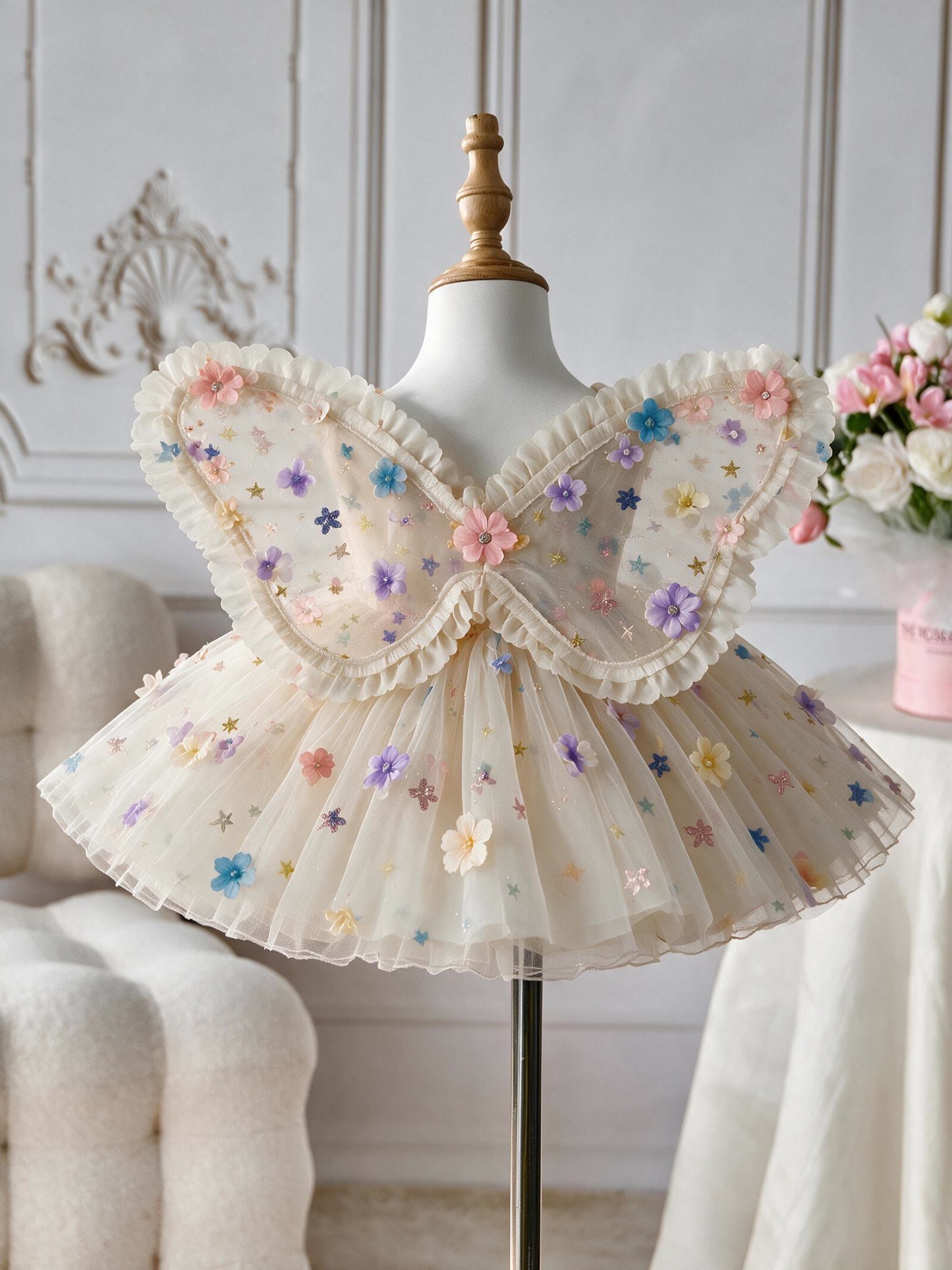 Mesh Rosette Sleeveless Short Dresses With Wing - image 3