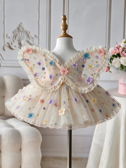 Mesh Rosette Sleeveless Short Dresses With Wing - image 3