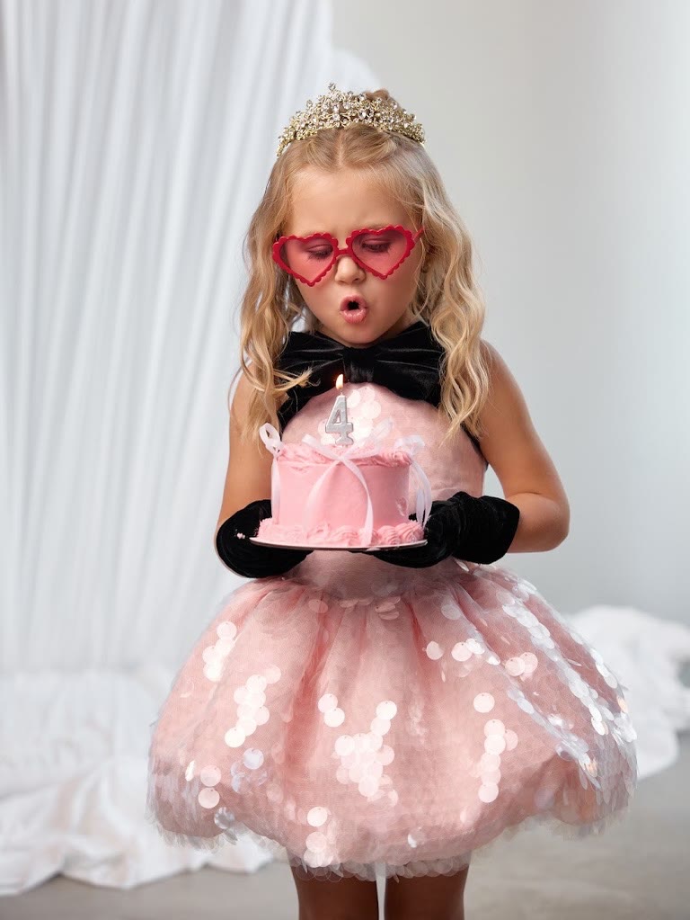 Glitter Bow Sleeveless Short Dresses With Gloves - image 2