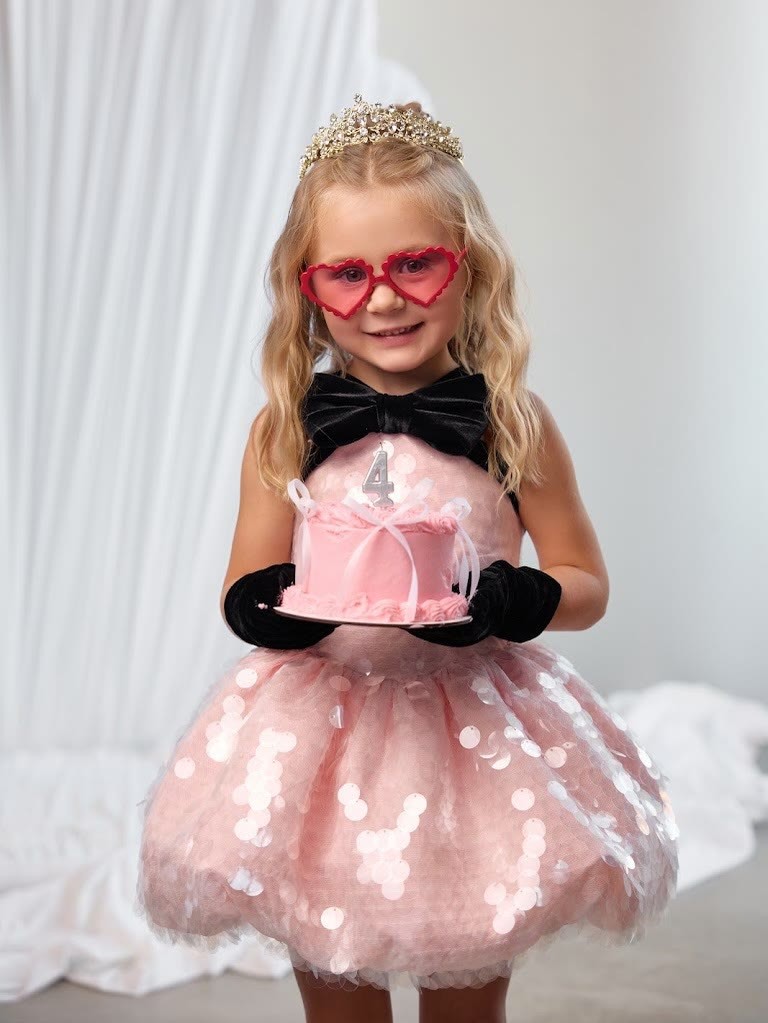 Glitter Bow Sleeveless Midi Dresses - Pink - 9-10Y - image 1