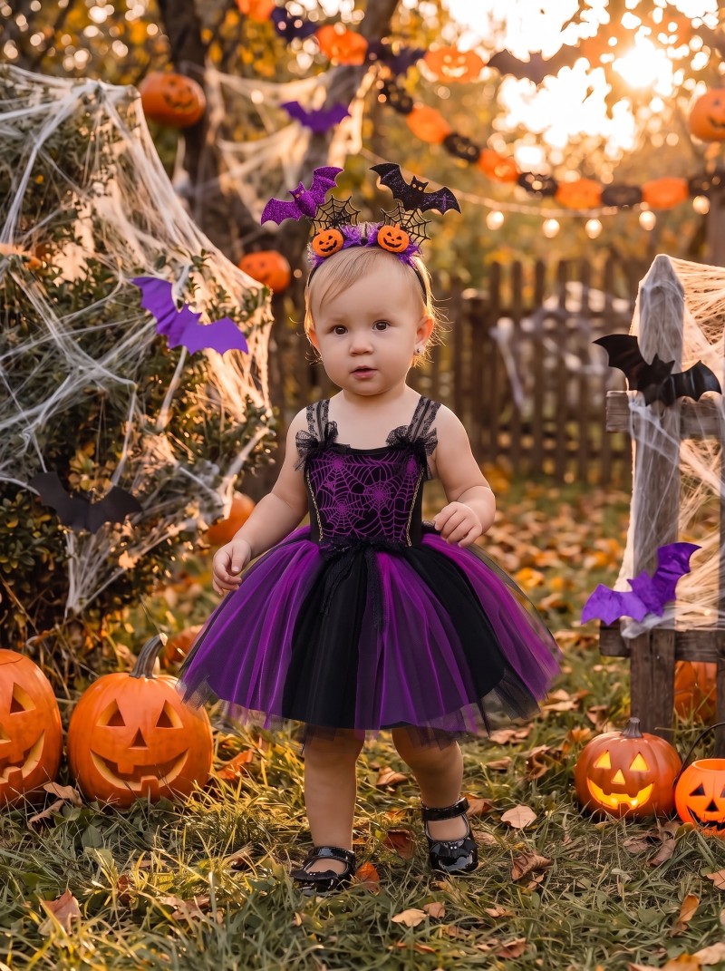 Mesh Bow Sleeveless Midi Dresses - Dark Purple - 2-3Y - image 1