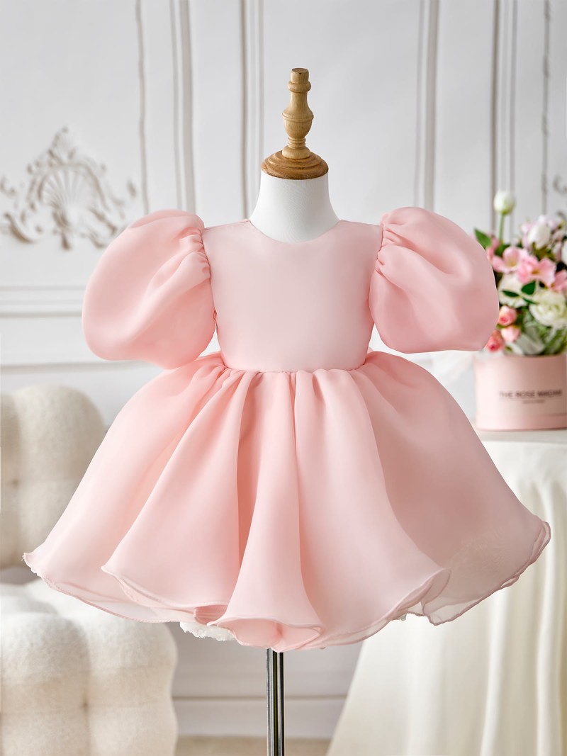 Organza Backless Short Sleeve Midi Dresses - Pink - 15-16Y - image 5