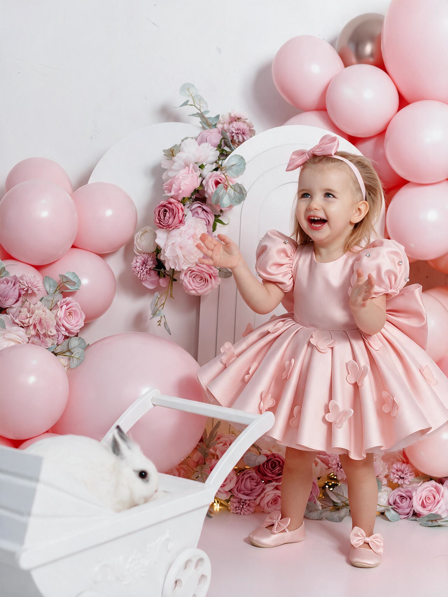 Satin Butterfly Short Sleeve Midi Dresses With Headband - image 4