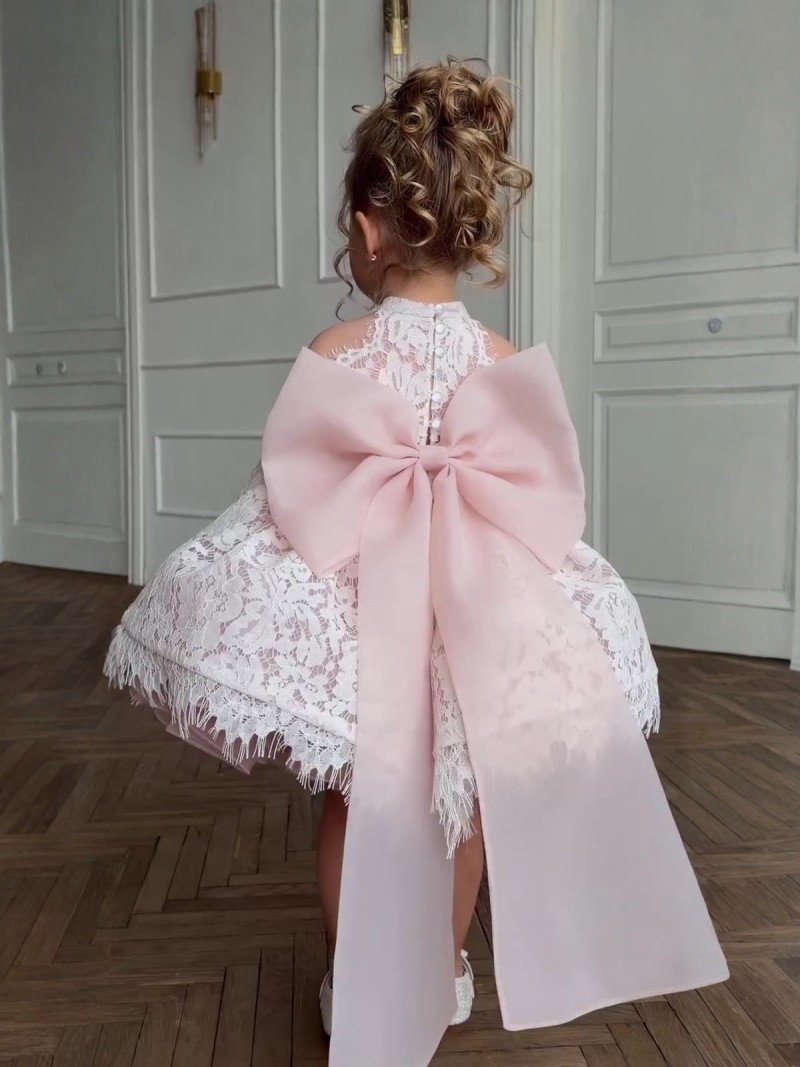 Lace Bow Sleeveless Short Dresses With Gloves - image 2
