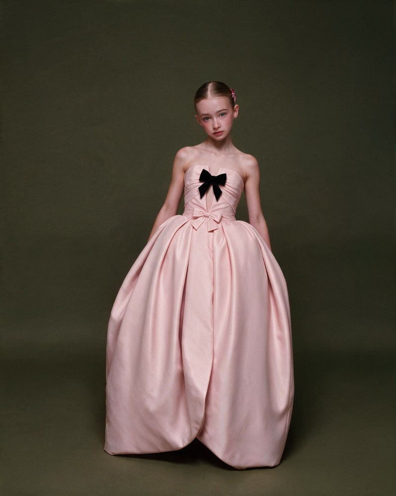 Satin Bow Sleeveless Maxi Dresses - Pink-Detachable Clear Straps - 13-14Y - image 1