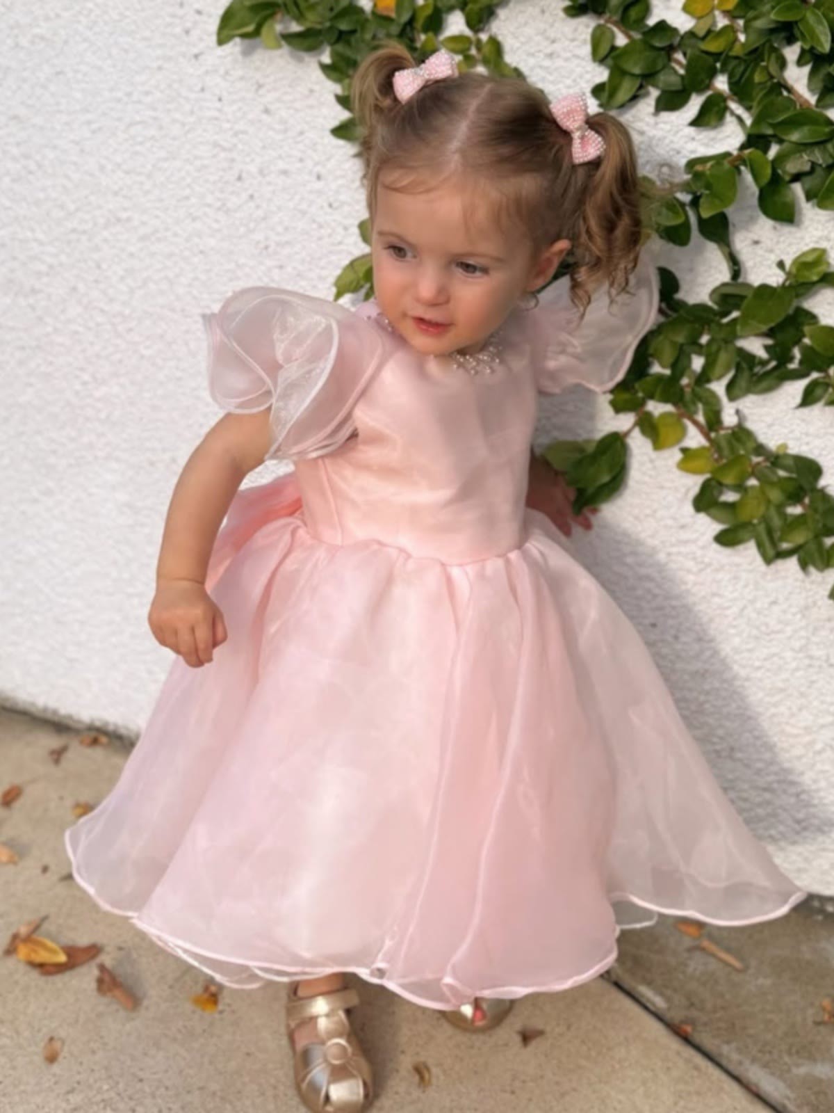 Organza Imitation Pearls Bow Cap Sleeve Midi Dresses - image 2