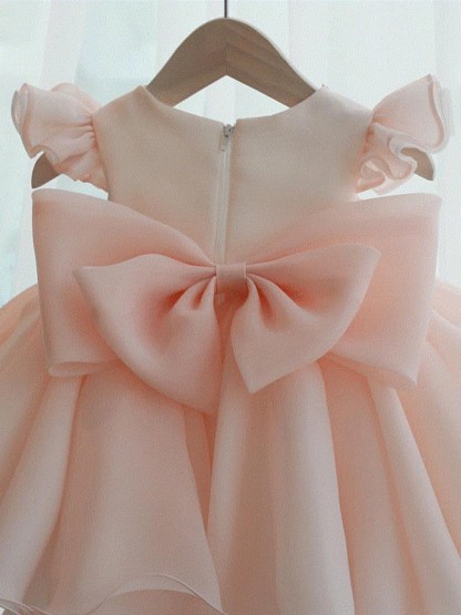 Organza Imitation Pearls Bow Cap Sleeve Midi Dresses - image 4