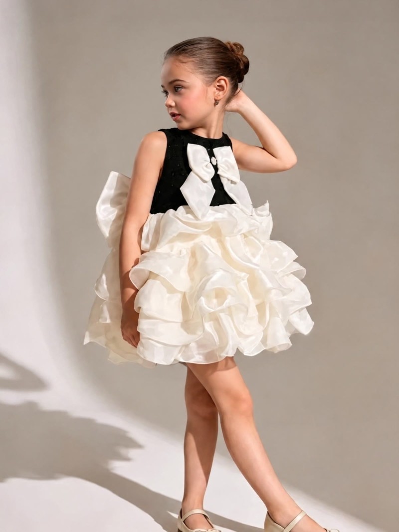 Organza Bow Sleeveless Midi Dresses - White - 13-14Y - image 1