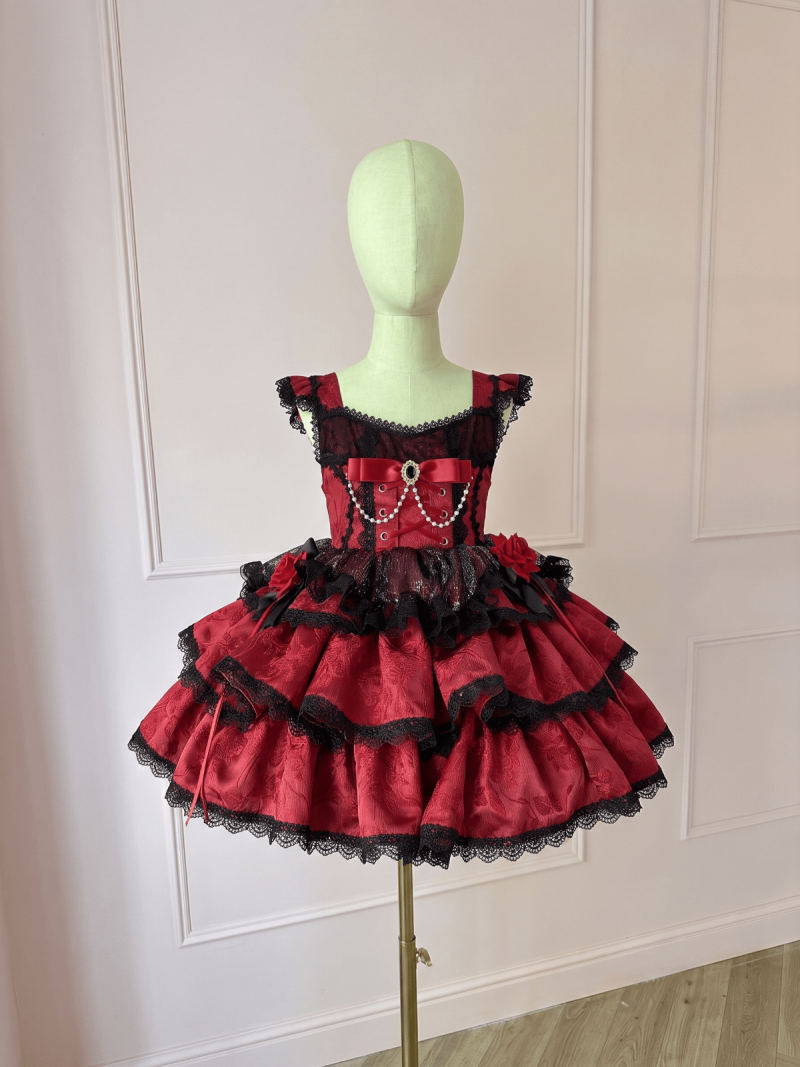 Chemical Fiber Blend Rosette Sleeveless Short Dresses - Red - 150cm - image 1