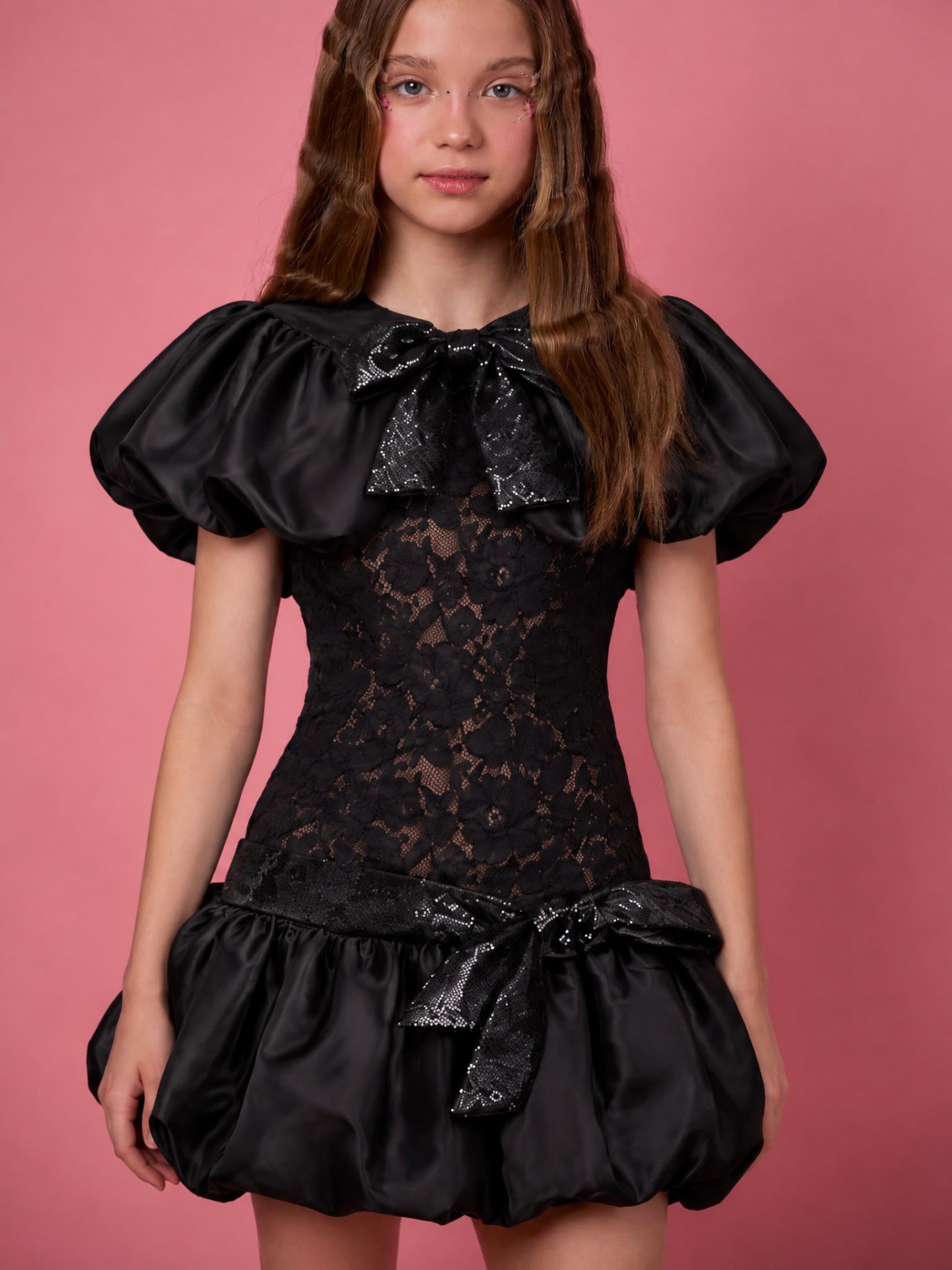 Lace Split Joint Cap Sleeve Short Two-piece Set - image 3