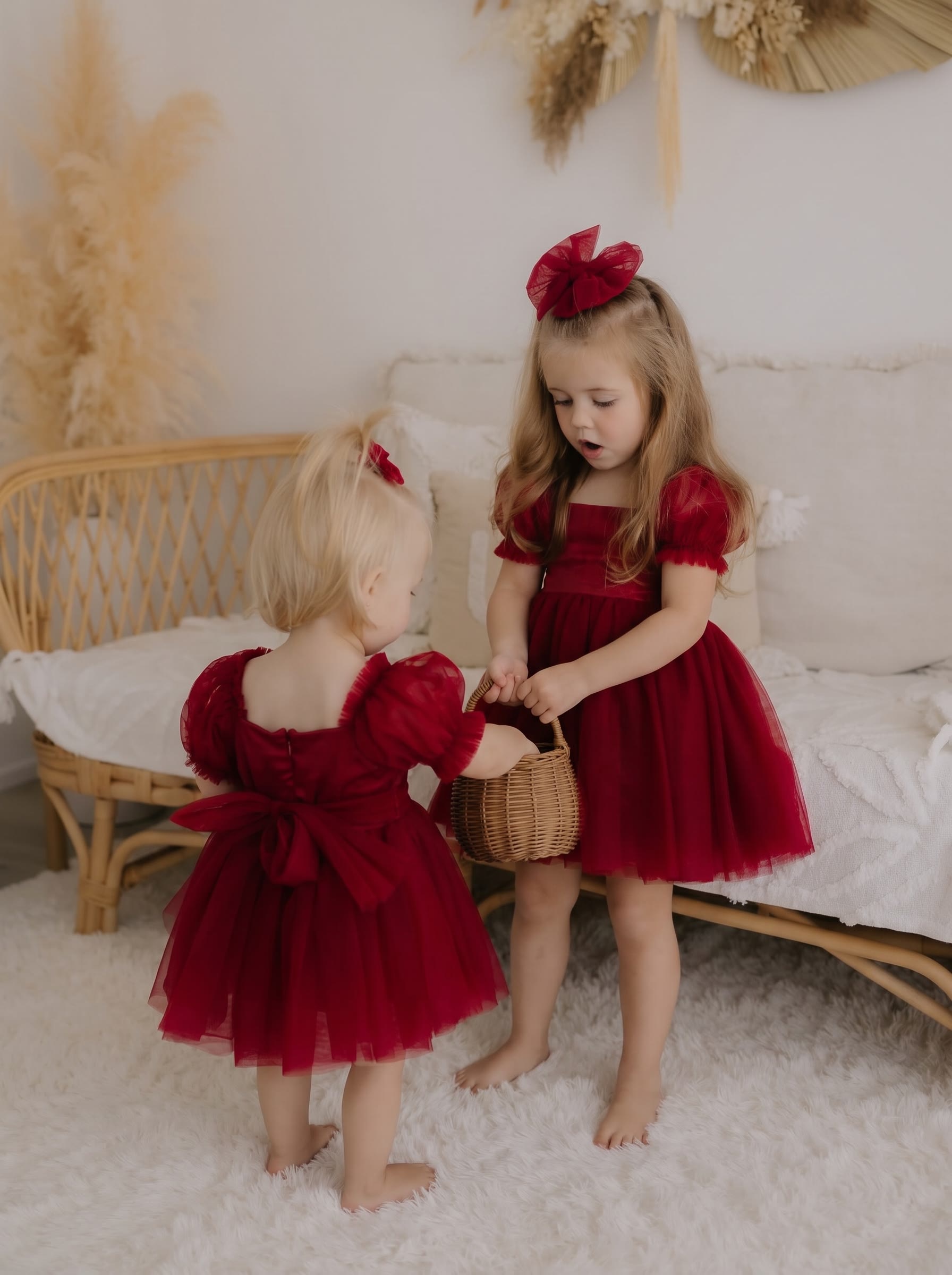 Mesh Bow Short Sleeve Midi Dresses - Burgundy - 15-16Y - image 1