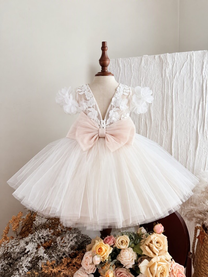 Mesh Rosette Short Sleeve Midi Dresses - image 2