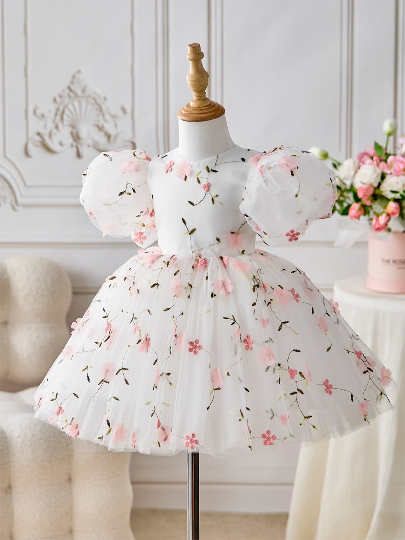 Mesh Floral-embroidered Short Sleeve Midi Dresses - image 2