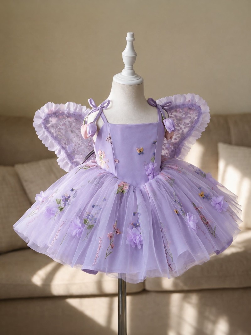 Mesh Rosette Sleeveless Midi Dresses With Hat And Wing - Purple - 2-3Y - image 27