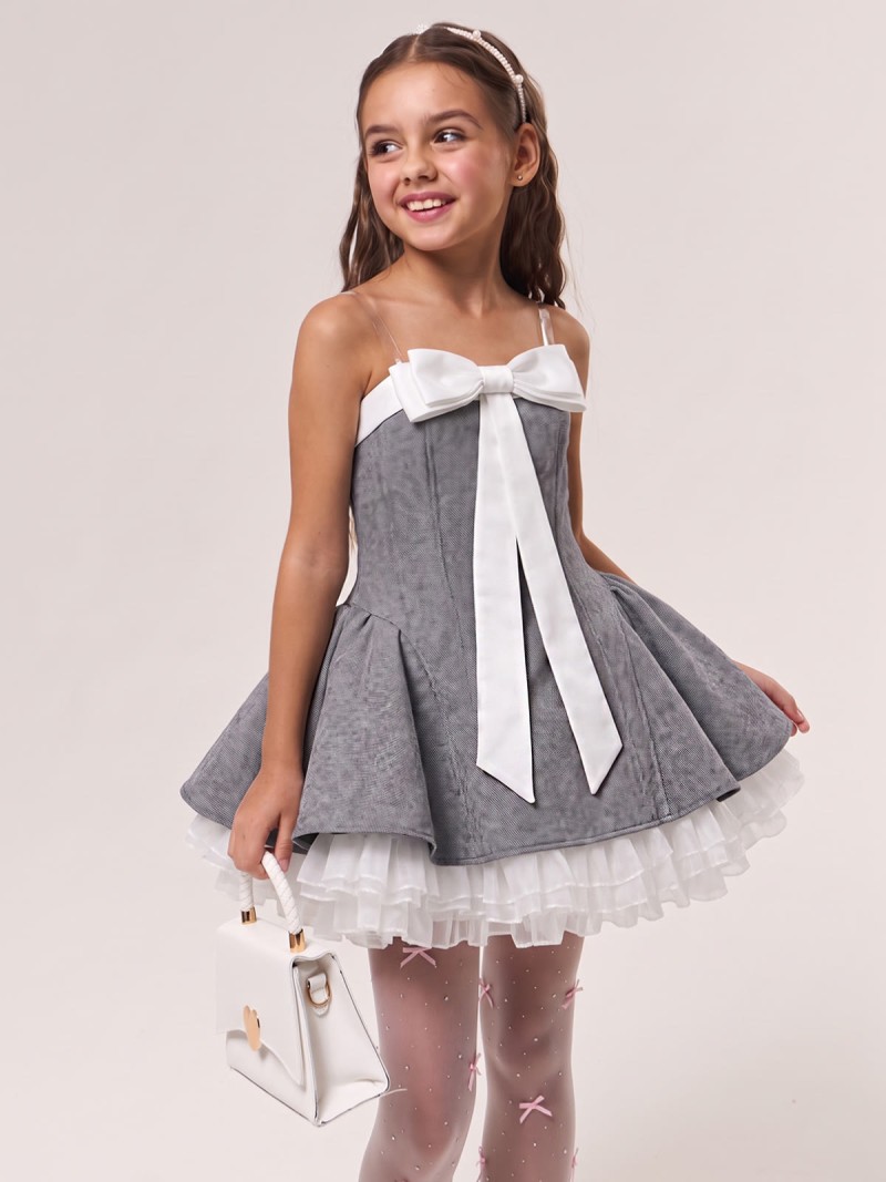 Chemical Fiber Blend Bow Sleeveless Short Dresses  - image 2