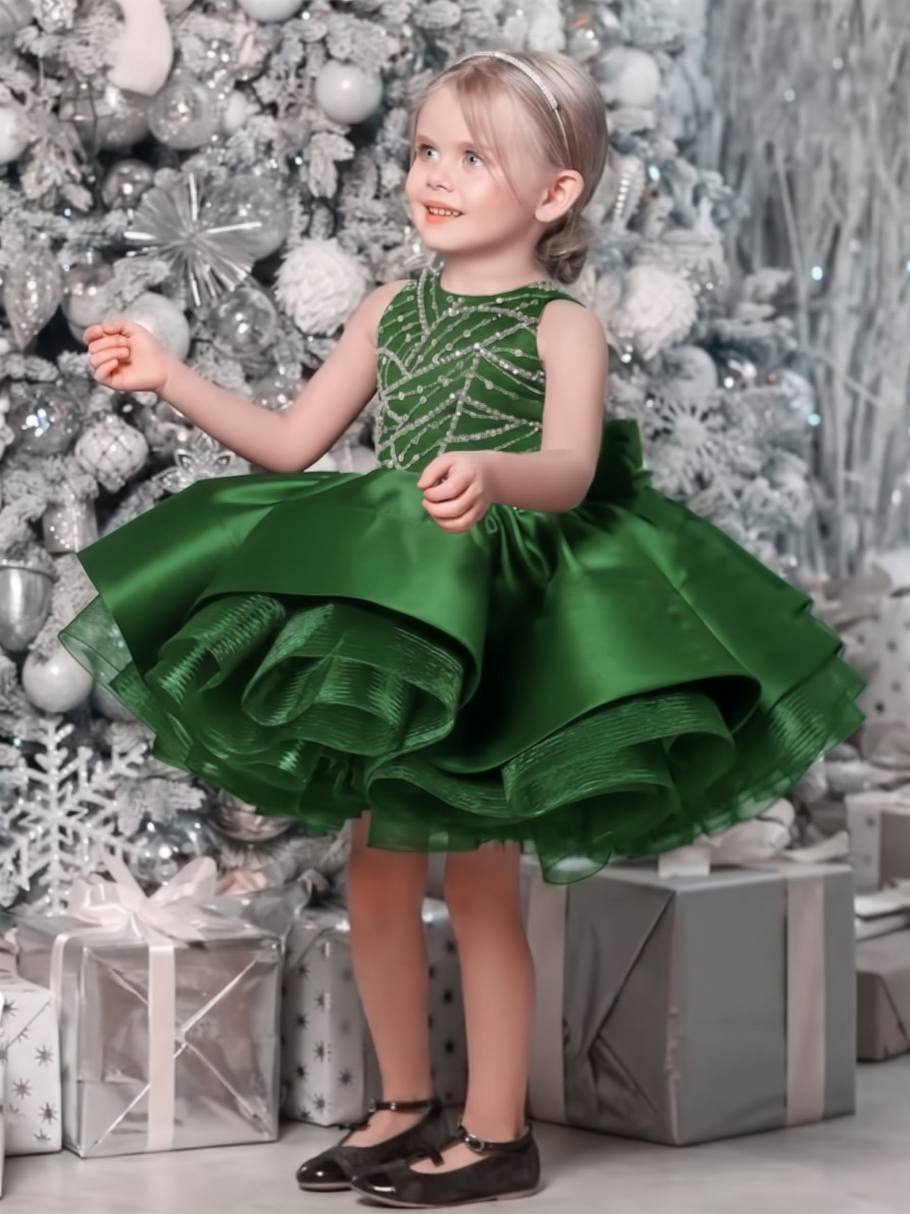 Satin Bow Sleeveless Midi Dresses -  Green - 14-15Y - image 5