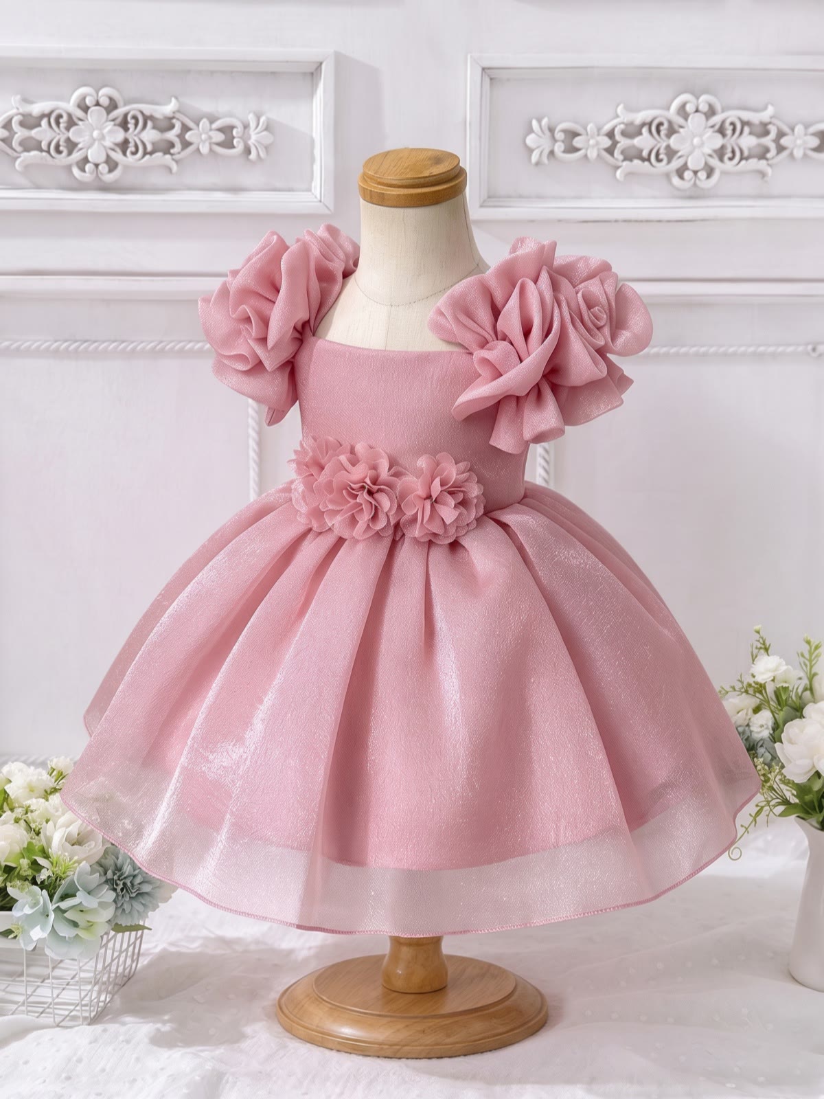 Satin Rosette Sleeveless Short Dresses - image 6