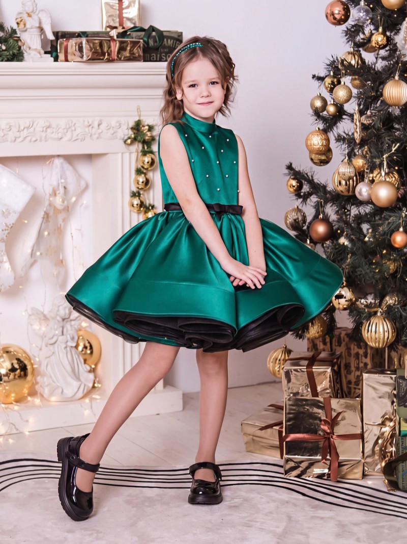 Satin Bow Sleeveless Short Dresses - Green - 160cm - image 1