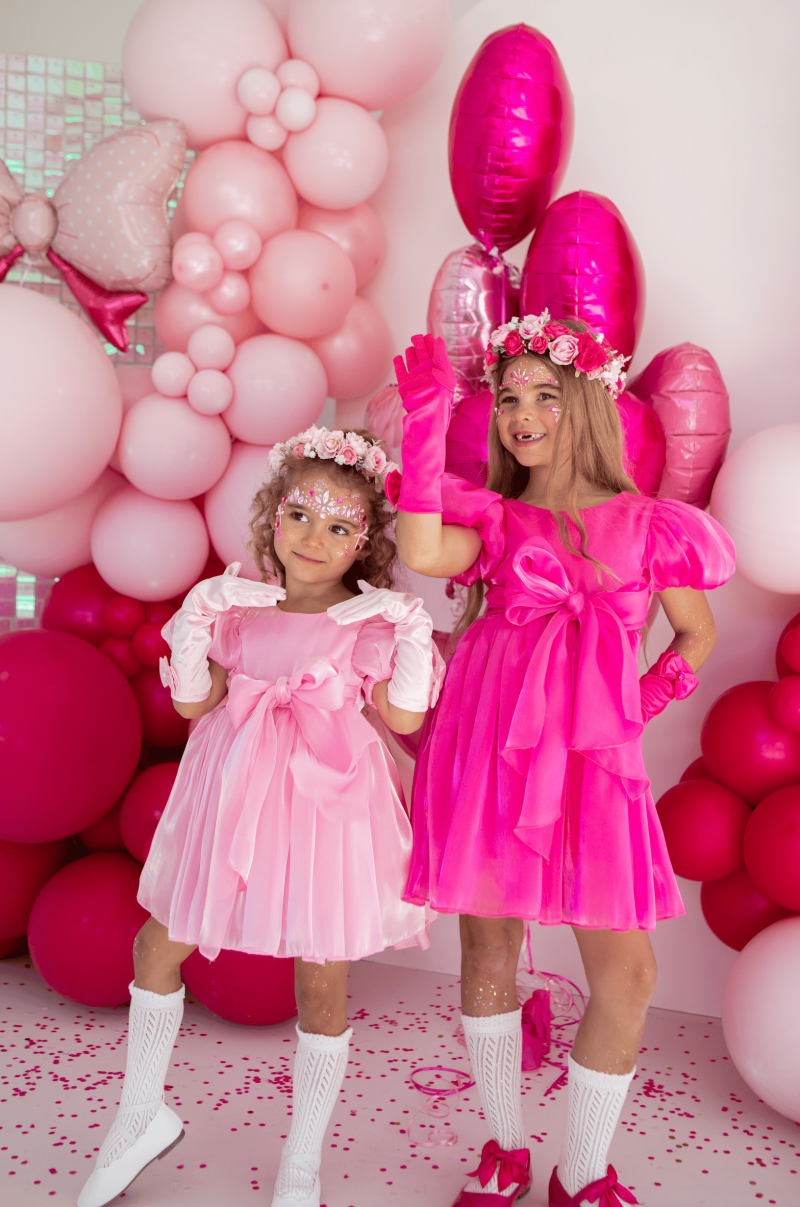 Satin Bow Short Sleeve Midi Dresses - Rose Red - 15-16Y - image 1