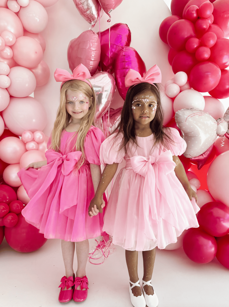 Satin Bow Short Sleeve Midi Dresses - Pink - 15-16Y - image 8