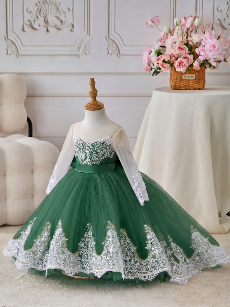 Satin Bow Long Sleeve Maxi Dresses - Emerald - 150cm - image 17