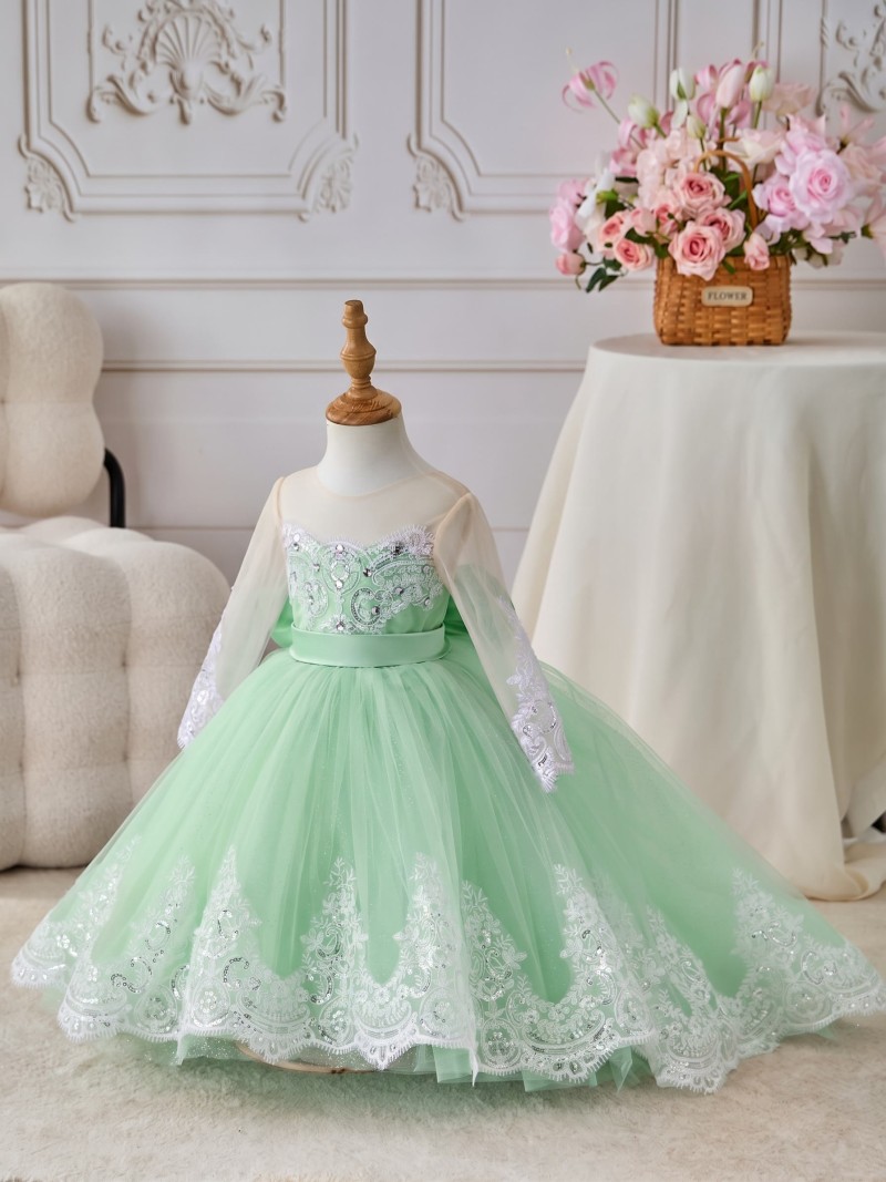 Satin Bow Long Sleeve Maxi Dresses - Sage - 150cm - image 20