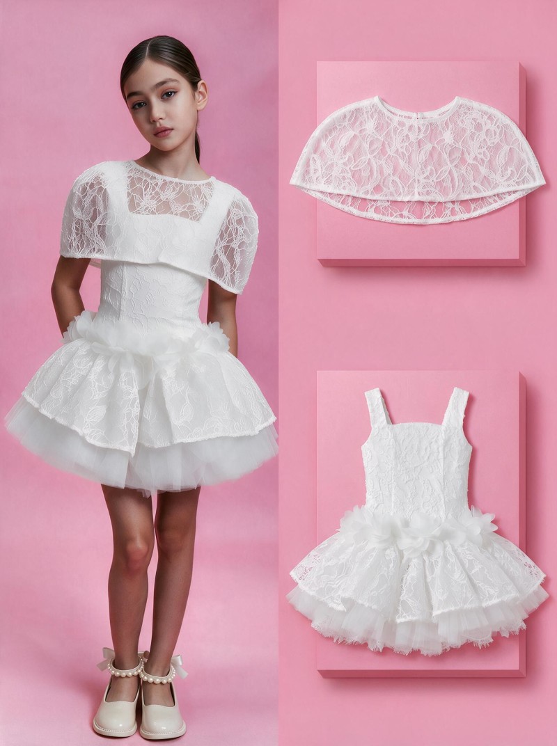Lace Rosette Cap Sleeve Short Two-piece Set - White - 13-14Y - image 1