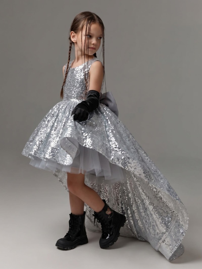 Glitter Bow Sleeveless Maxi Dresses - Gray - 160cm - image 1