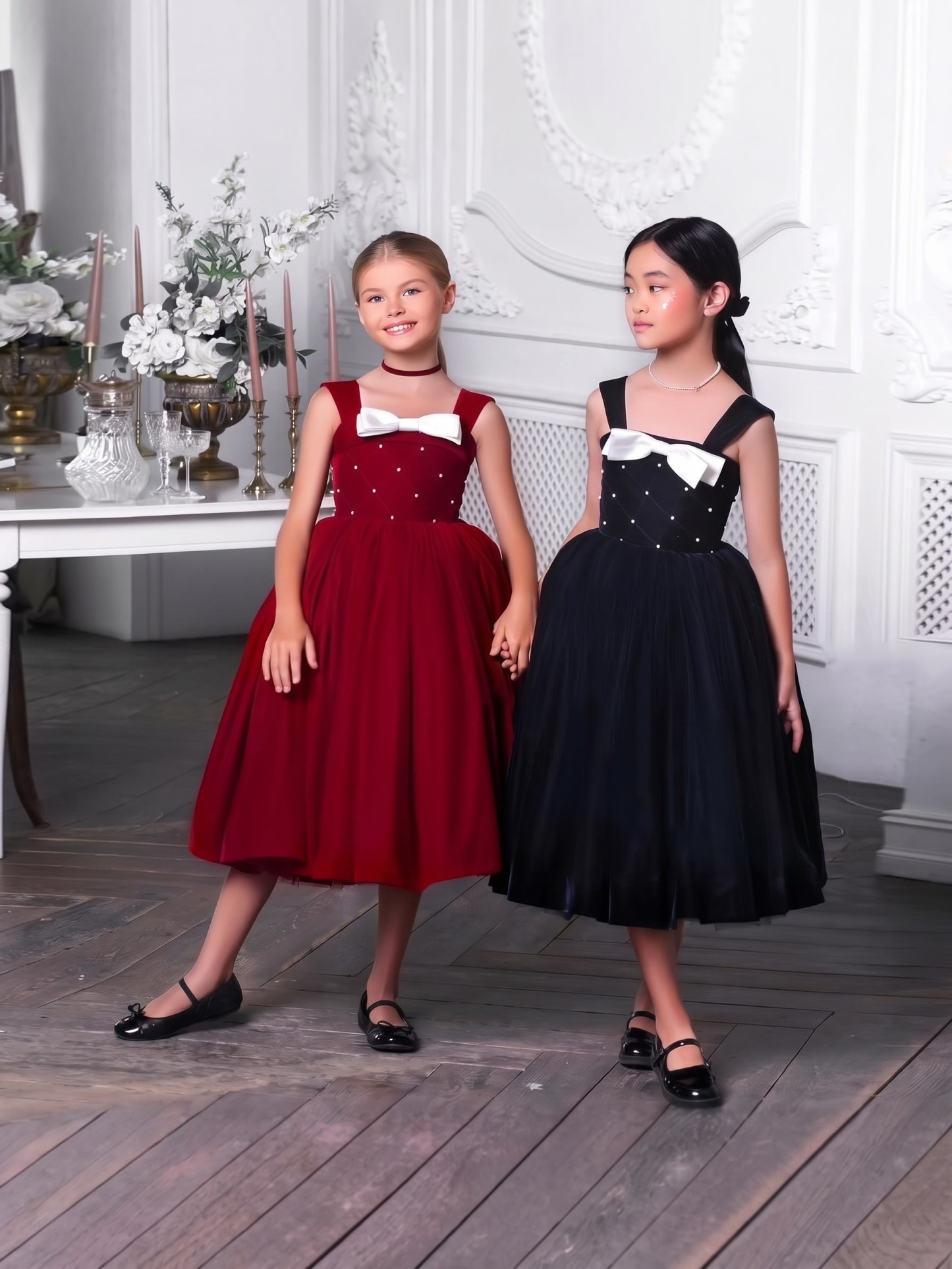 Velvet Bow Sleeveless Midi Dresses - image 1