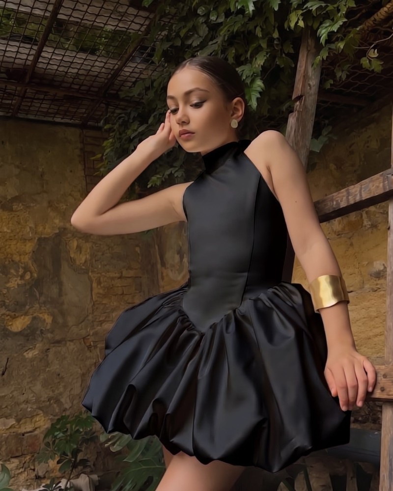 Satin Bow Sleeveless Midi Dresses - Black - 15-16Y - image 1