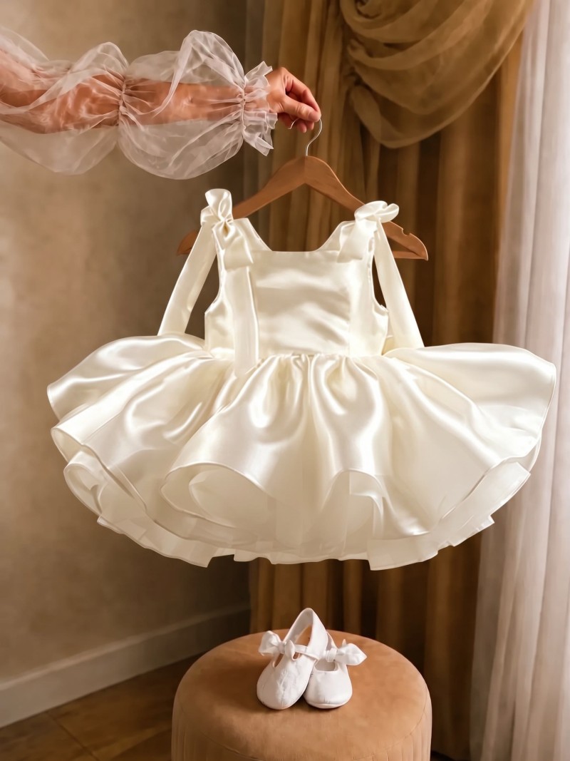 Satin Bow Sleeveless Midi Dresses - White - 160cm - image 1