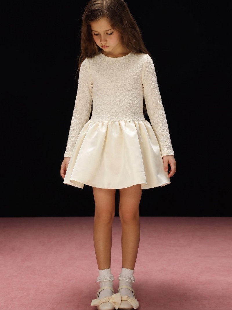 Satin Lace Long Sleeve Short Dresses - image 2