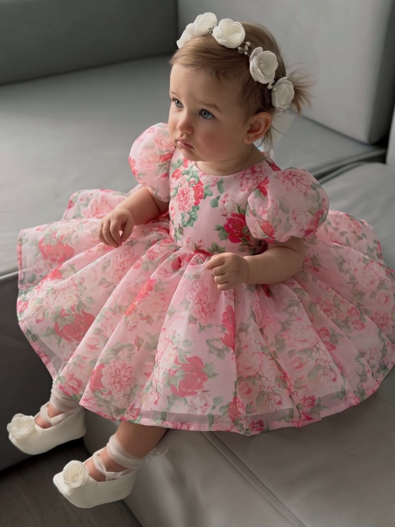 Organza Bow Sleeveless Short Dresses - Pink - 130cm - image 1