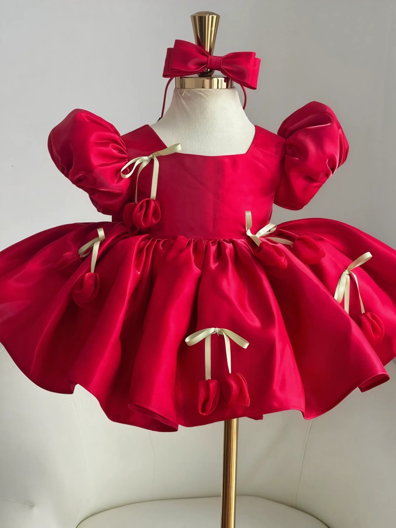 Satin Bow Short Sleeve Midi Dresses With Headband - image 2