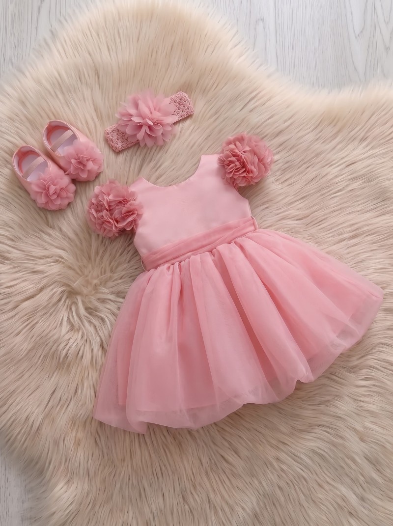 Organza Rosette Short Sleeve  Dresses - Pink - 2-3Y - image 1